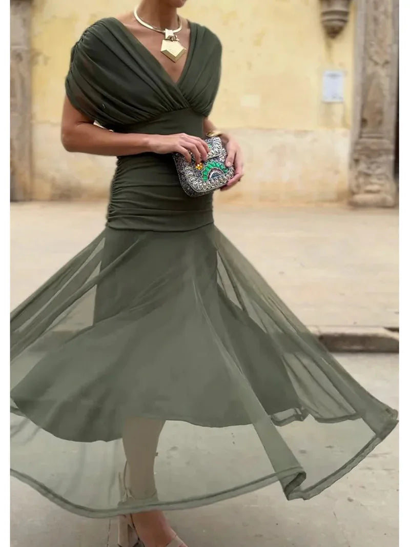 Sexy Slanted Shoulders And Rotator Sleeves Dress For Women Autumn Fashion Smudge Casual Party Hip-pack Evening Dresses Female