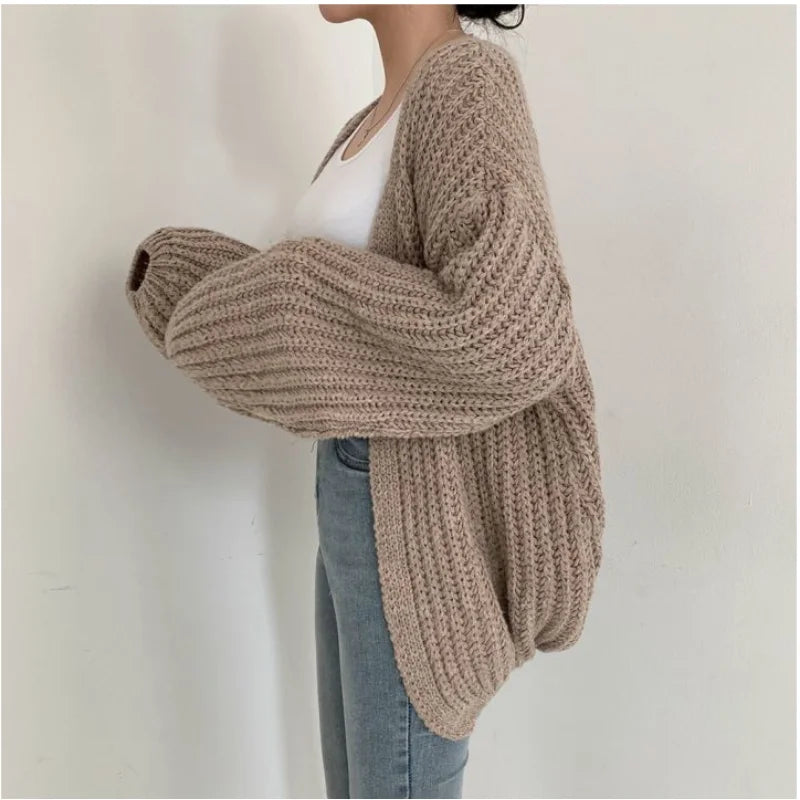 Casual Knitted Cardigan Sweater Women Autumn Fashion Korean Harajuku Lantern Sleeve Tops Looose Coat Lazy Wind Y2k Sweater 23328