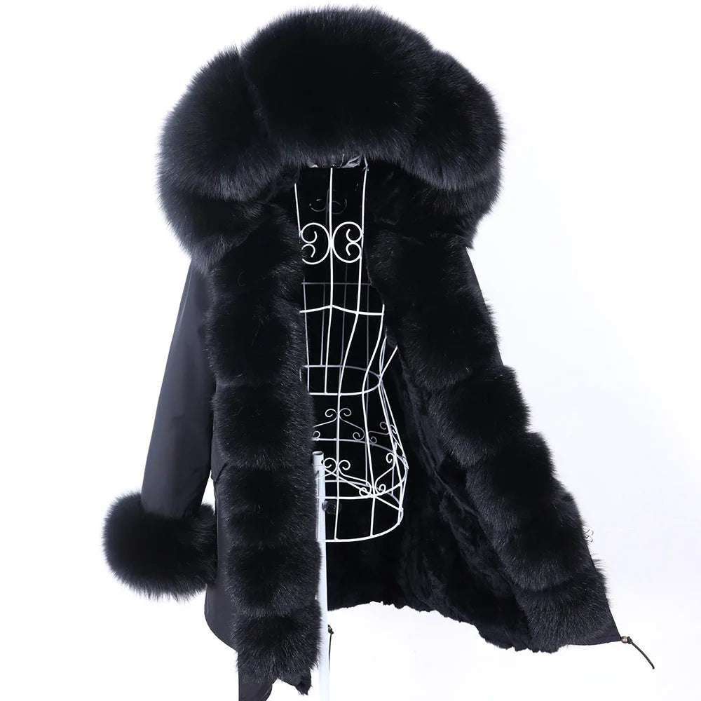 2025 Women's jacket Natural Real Fox fur Jacket Hooded black Woman parkas Winter warm Coat Parkas
