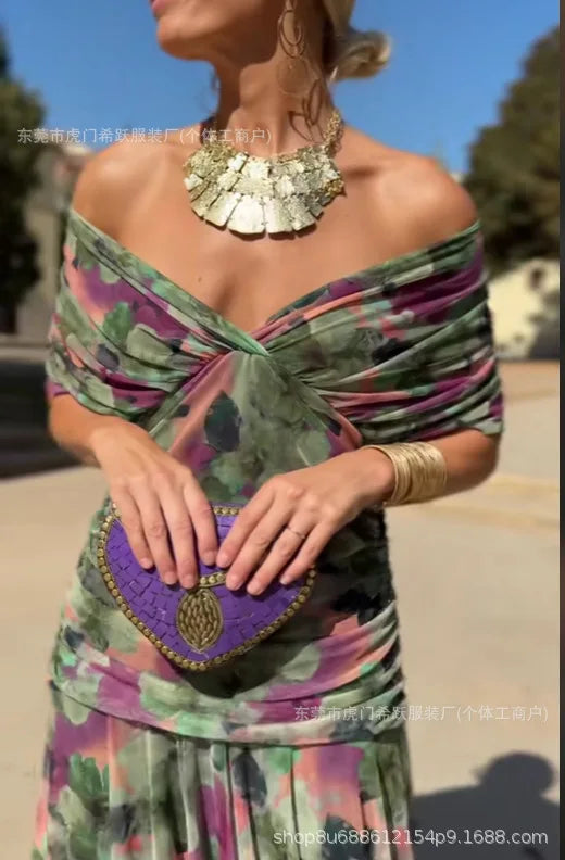 Sexy Slanted Shoulders And Rotator Sleeves Dress For Women Autumn Fashion Smudge Casual Party Hip-pack Evening Dresses Female