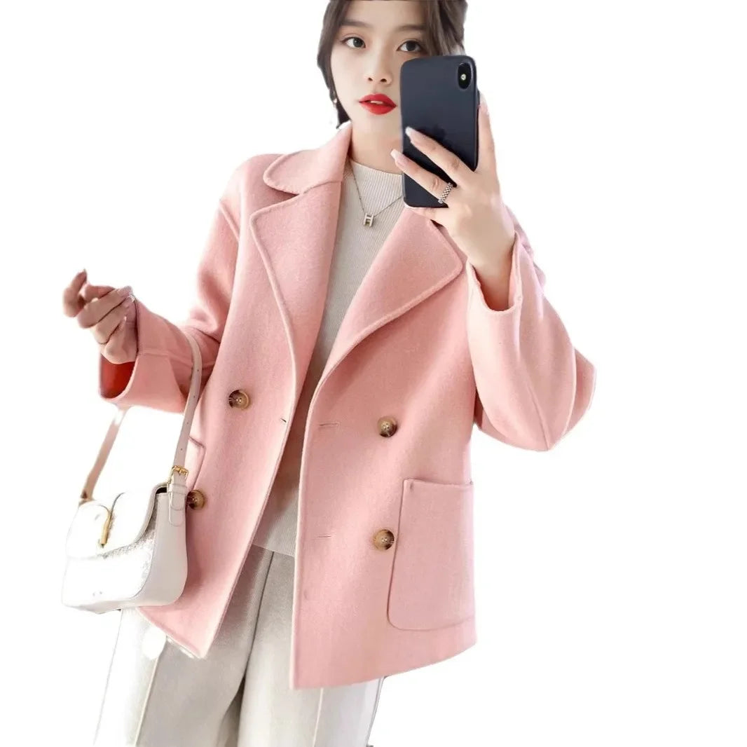 Women's Woolen Coat Short Loose Fit Autumn Winter Fashion Trend Lapel Jacket Small Size Outerwear Anti-Season Suit Style