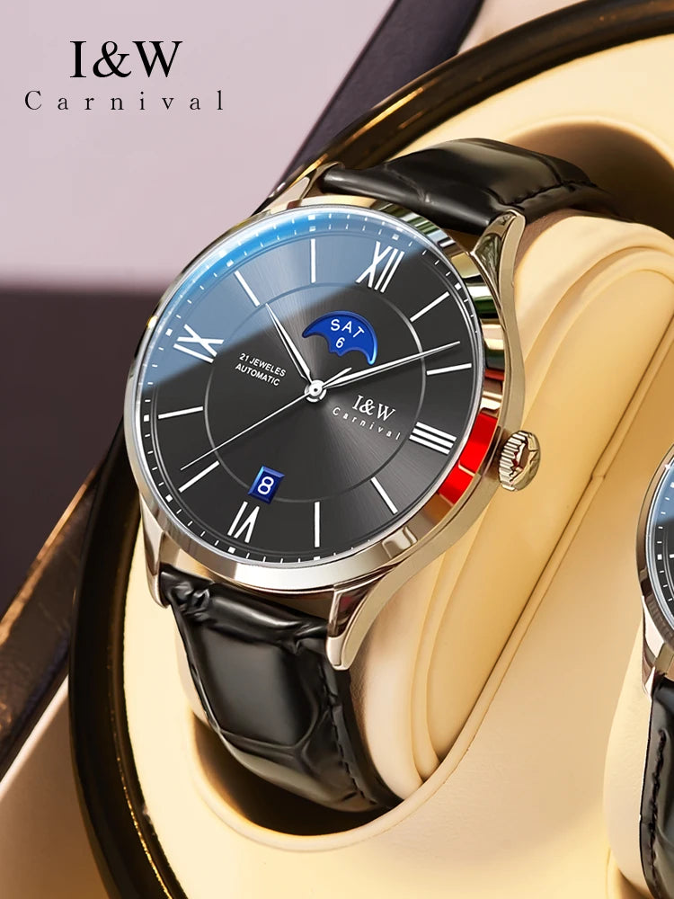 Switzerland Brand I&W New Moon Phase Automatic Watch for Women Sapphire Mechanical Watches Calendar MIYOTA Movement Reloj Mujer