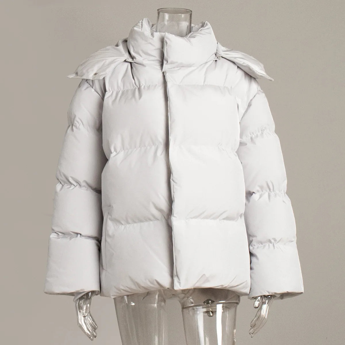 Winter Solid White Duck Down Thick Parka Coat Women Padded Jacket Female Warm Zipper Casual Hooded Pocket Cotton Outwears Jacket
