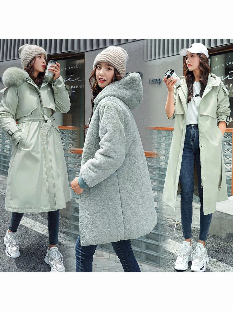 Women Winter Jacket Hooded X-Long Thick Faux Fur Padded Parkas Woman Distachable Plus Size Coat kurtka puchowa damska z futrem