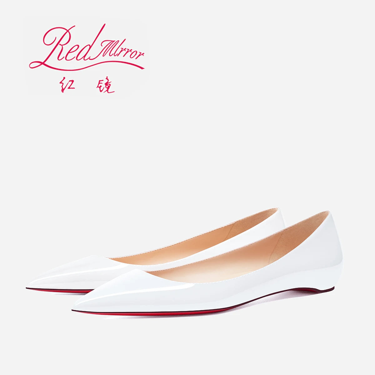 2025 New Style Pointed Bare Red Sole Flat Shoes Single Shoes Women's Lacquer Leather Inner Heightening Shallow Mouth Low Heels