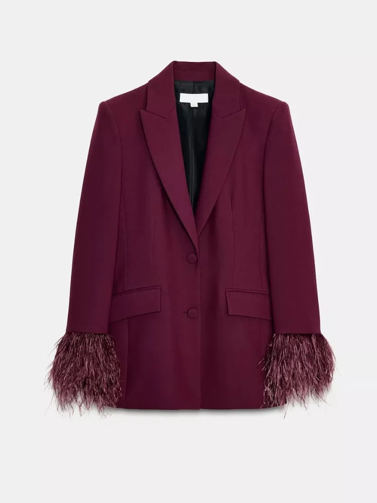 Lady Solid Lapel Blazer Suit Full Sleeve V-neck Single Breasted Straight Leg Pants Suits 2025 Fashion New Office Commute Outfit