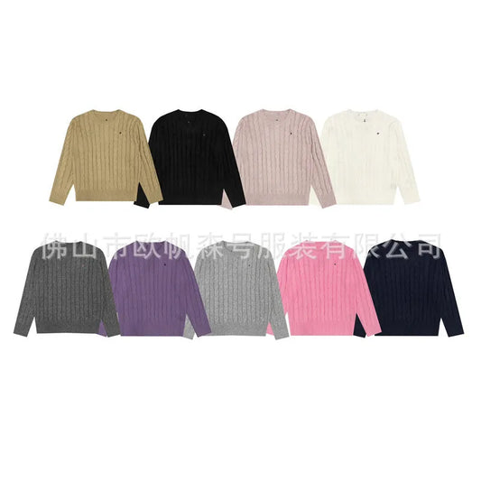 Classic Knitted round Neck Sweater Embroidered Basic Twist Autumn Winter Trendy Brand New LF Small Label Small Horse