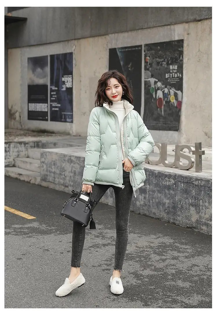 Women Short Cotton Coat Winter Solid Pockets Decoration Warm Windbreak Casual Thick Bread Ladies Jacket High Quality