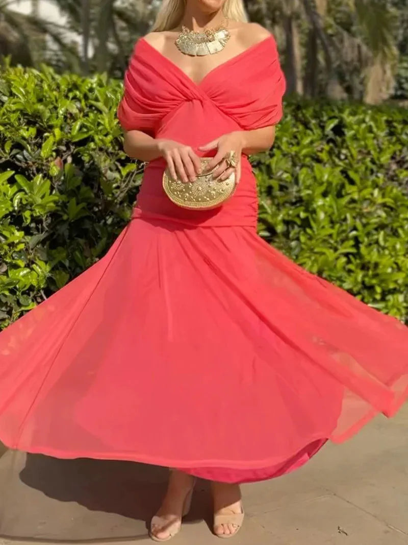 Sexy Slanted Shoulders And Rotator Sleeves Dress For Women Autumn Fashion Smudge Casual Party Hip-pack Evening Dresses Female