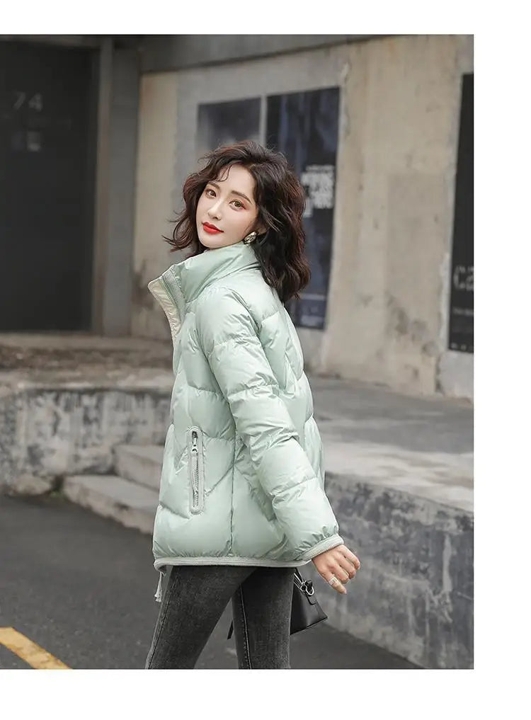 Women Short Cotton Coat Winter Solid Pockets Decoration Warm Windbreak Casual Thick Bread Ladies Jacket High Quality