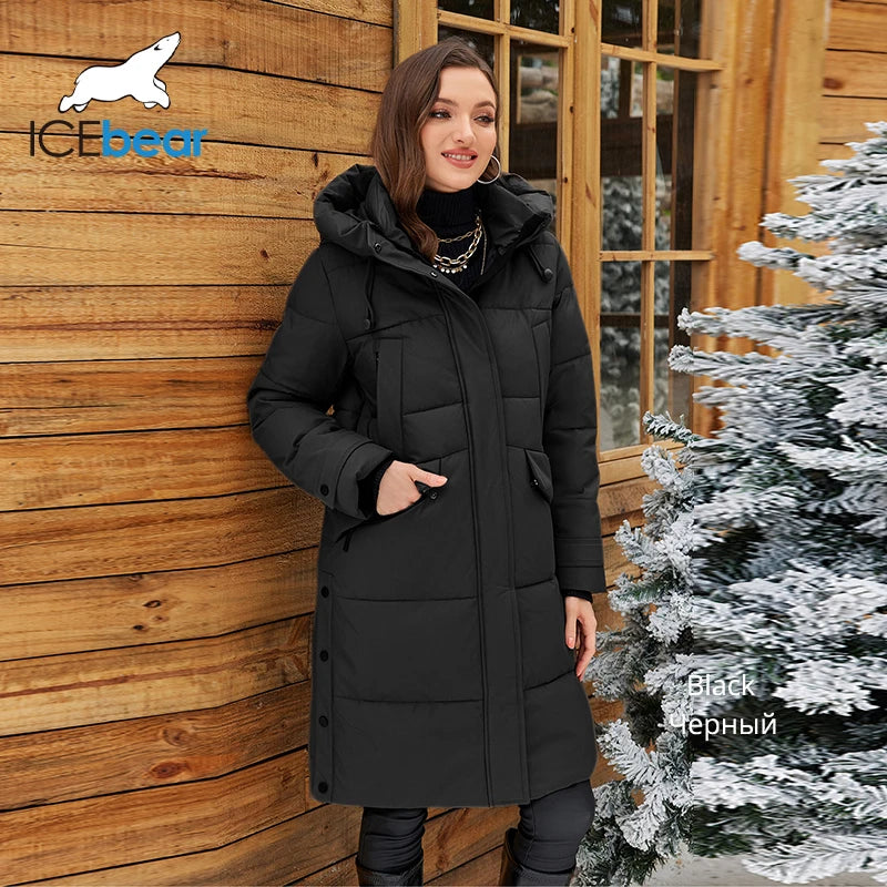 ICEbear 2024 Women's Jacket Long Fashion Women's Winter Down Coat Zip Pocket With Belt Parka High quality coat GWD4675P