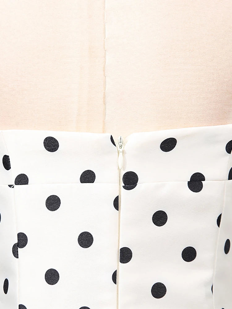 Sexy Spaghetti Strap Polka Dots A-line Dress Women Sleeveless Square Neck High Waist Long Dresses Elegant Evening Party Gowns