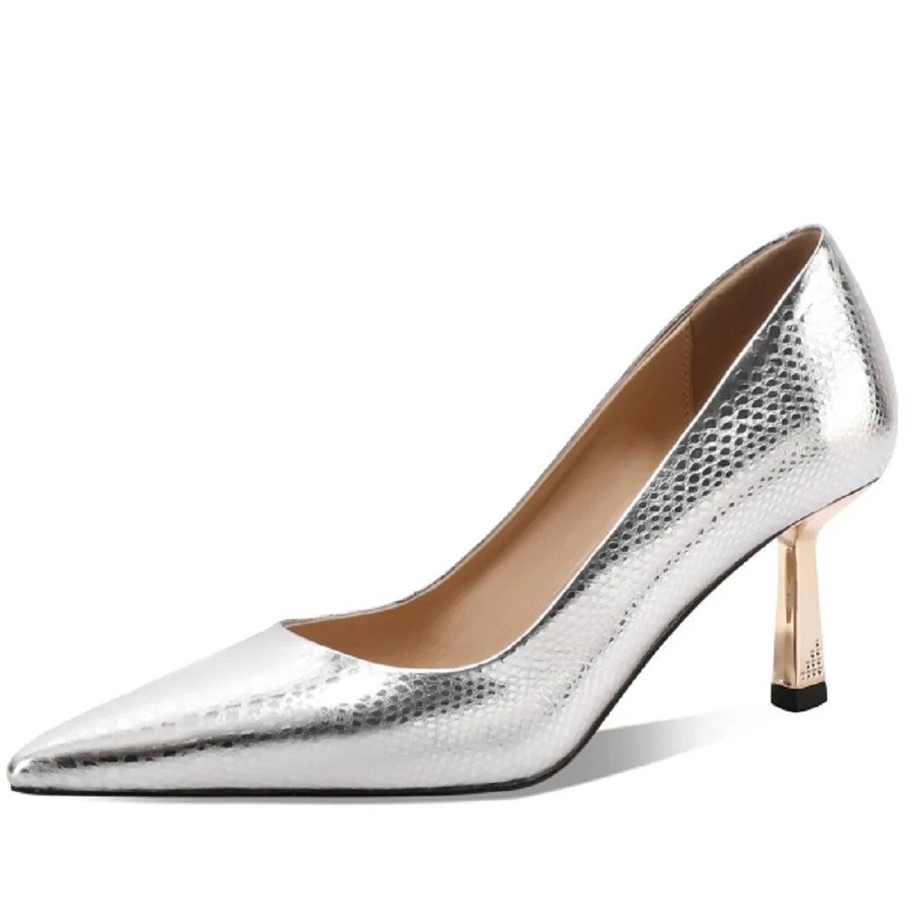 【JOCHEBED HU】Women Pumps Genuine Leather Pointy Toe 6.5CM Thin High Heels Dress Party Prom Basic Shoes Woman Large Size 33-43