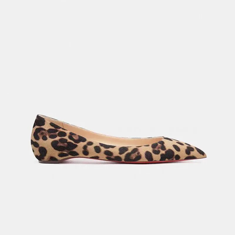 2025 New Style Pointed Bare Red Sole Flat Shoes Single Shoes Women's Lacquer Leather Inner Heightening Shallow Mouth Low Heels