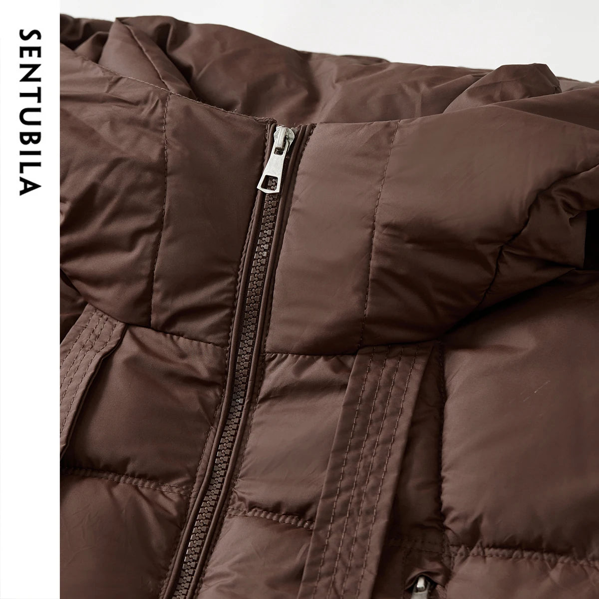 SENTUBILA Women's Long Parkas 2025 Winter Padding Coat Oversized Stand Neck Hooded Zipper Warm Outerwear Woman Clothes W44M58169