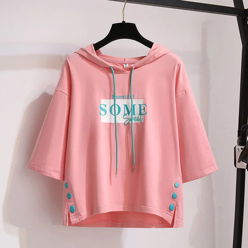 Summer Hooded Short-sleeved T-shirt Women's Korean Version Clothes Women's Loose Top Women's Clothing