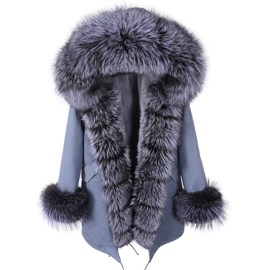 2025 Women's jacket Natural Real Fox fur Jacket Hooded black Woman parkas Winter warm Coat Parkas