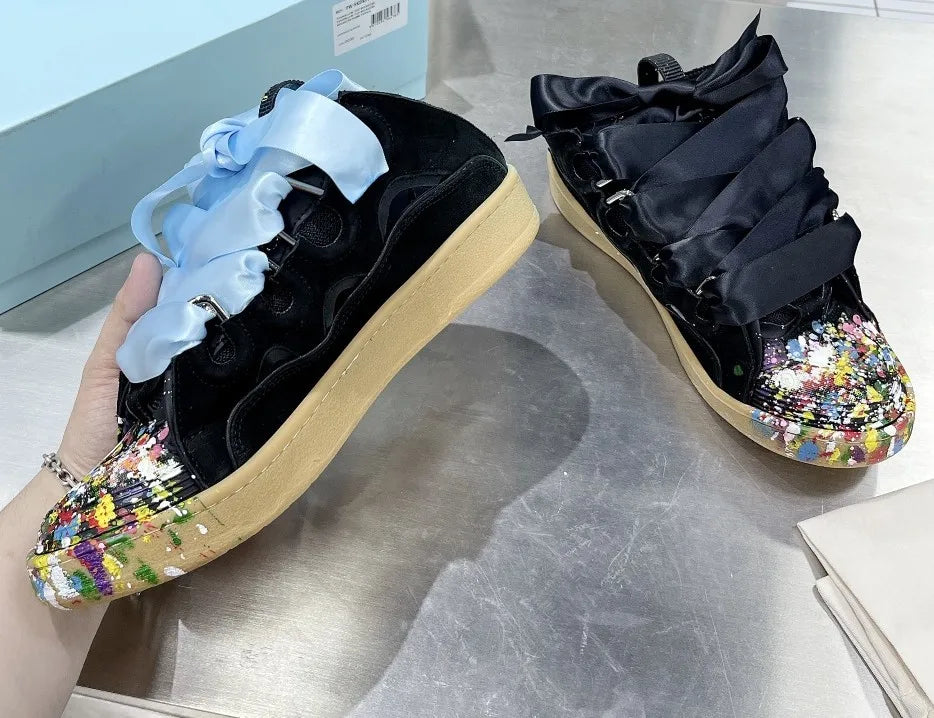 New Designer Slippers Sneakers Flat Shoes Women Luxury Brand Trainer Lace Up Men Top Quality Thick Laces Skateboard Shoes Unisex