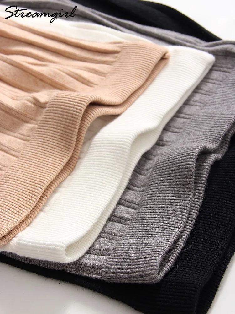 Women Pleated Knit Skirt Long Autumn Winter Elastic Waist White Maxi Skirts For Women Solid Gray Women's Knitted Long Skirt