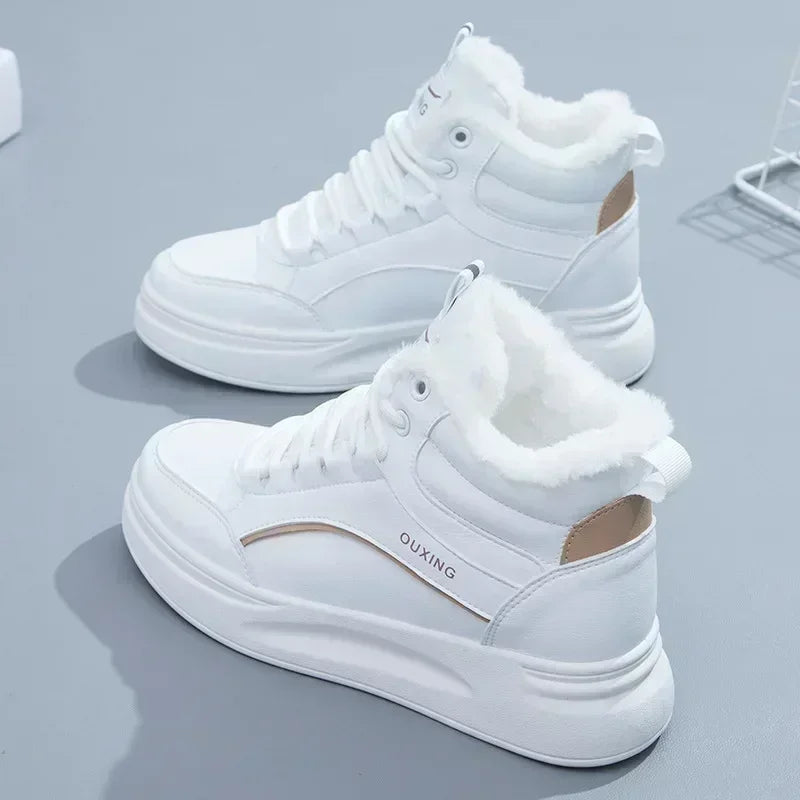 High top white shoes for women 2025 winter Korean version versatile student board shoes warm casual shoes for women