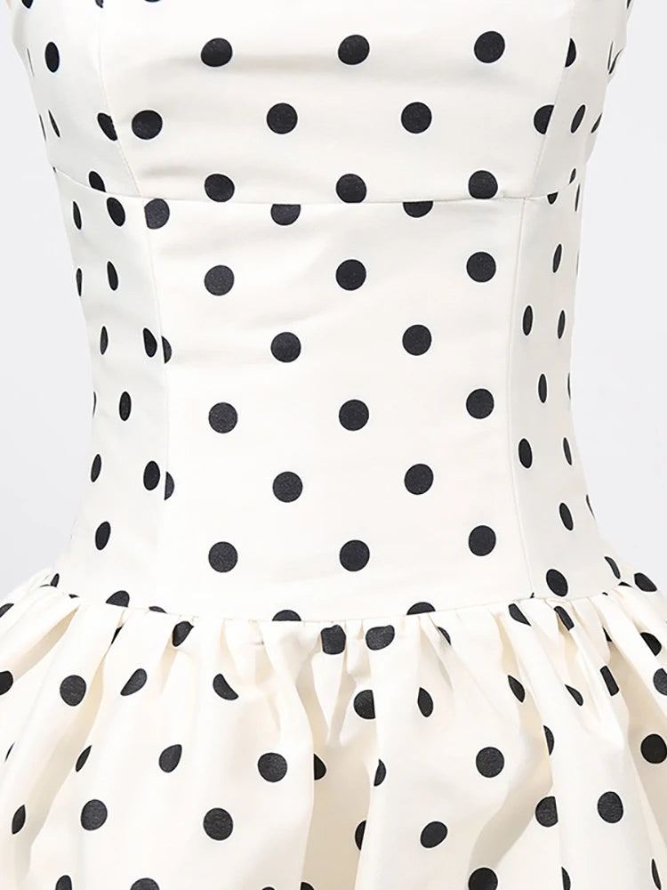 Sexy Spaghetti Strap Polka Dots A-line Dress Women Sleeveless Square Neck High Waist Long Dresses Elegant Evening Party Gowns