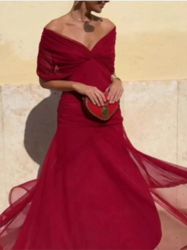 Sexy Slanted Shoulders And Rotator Sleeves Dress For Women Autumn Fashion Smudge Casual Party Hip-pack Evening Dresses Female