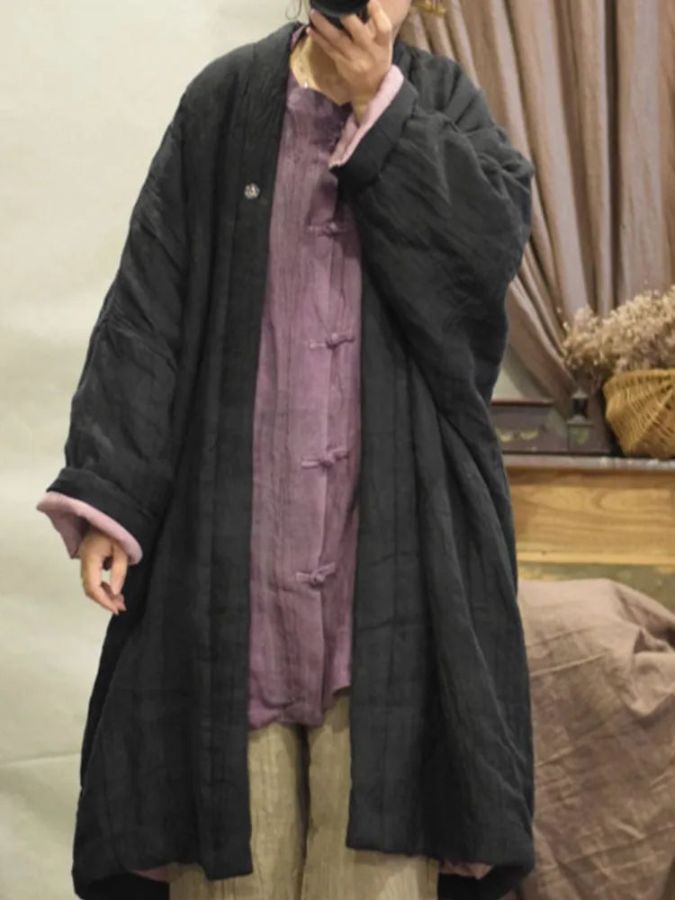 Women Loose Linen Padded Long Coat Parkas Ladies Vintage Flax Coat Female 2023 Winter Coat Tops