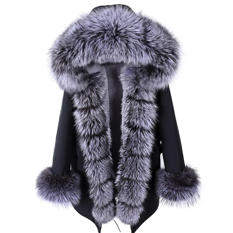 2025 Women's jacket Natural Real Fox fur Jacket Hooded black Woman parkas Winter warm Coat Parkas