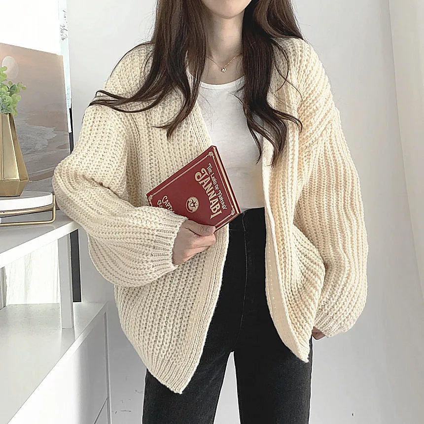 Casual Knitted Cardigan Sweater Women Autumn Fashion Korean Harajuku Lantern Sleeve Tops Looose Coat Lazy Wind Y2k Sweater 23328