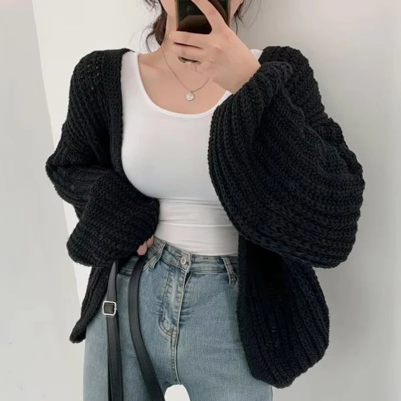 Casual Knitted Cardigan Sweater Women Autumn Fashion Korean Harajuku Lantern Sleeve Tops Looose Coat Lazy Wind Y2k Sweater 23328