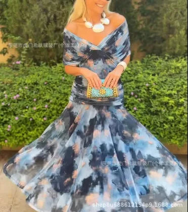 Sexy Slanted Shoulders And Rotator Sleeves Dress For Women Autumn Fashion Smudge Casual Party Hip-pack Evening Dresses Female