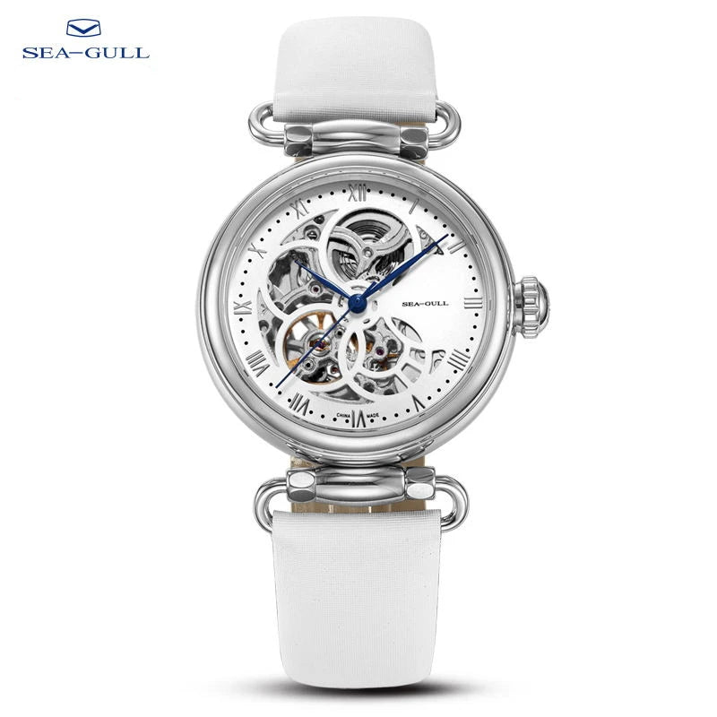 Seagull Fashion Women's Watch Leather Strap Waterproof Skeleton Automatic Mechanical For Ladies Watch Necklace Set 6002L Series