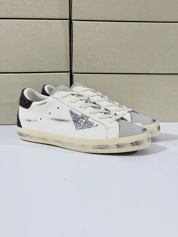 Spring Summer Fashion Party Casual Low-top Shiny Shoelaces Shoes Women's Sequins Round Toe Patchwork Flat Bottom Sports Shoes