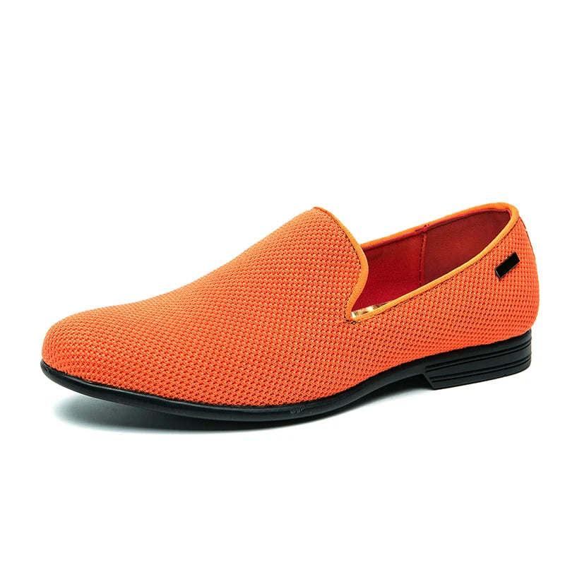 Orange Luxury Male Formal Shoes Summer Knit Breathable Oxfords Shoes Men Slip-on Pointed Toe Dress Loafers Men's Elegant Shoes