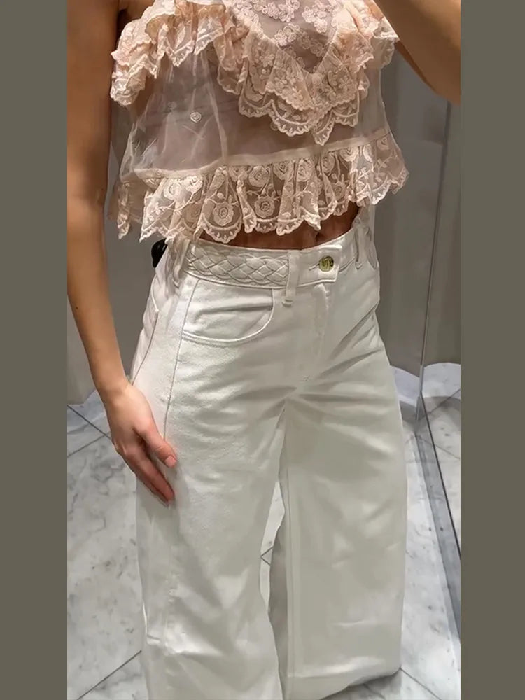 Braided Twist Jeans Woman Low Waist Full Length Loose Wide Leg Trousers Female 2025 Spring Summer New Fashion Street Denim Pants