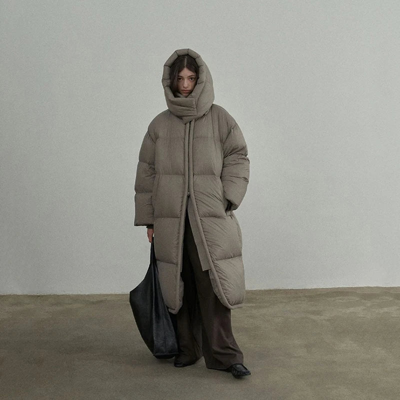 Winter Hooded Mid-length Down Jacket Women Loose Thick 90 White Duck Down Jacket Female Windproof Long Over Knee Down Parka Coat