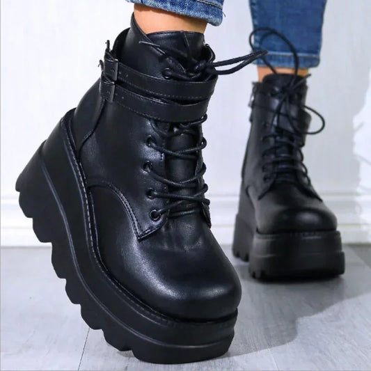 2025 Autumn/Winter New Large Sponge Cake Thick Bottom Colorful High Heels Buckle Strap Women's Short Boots