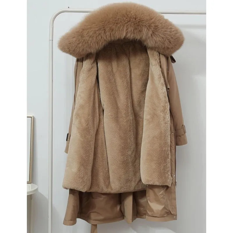 Women Winter Jacket Hooded X-Long Thick Faux Fur Padded Parkas Woman Distachable Plus Size Coat kurtka puchowa damska z futrem