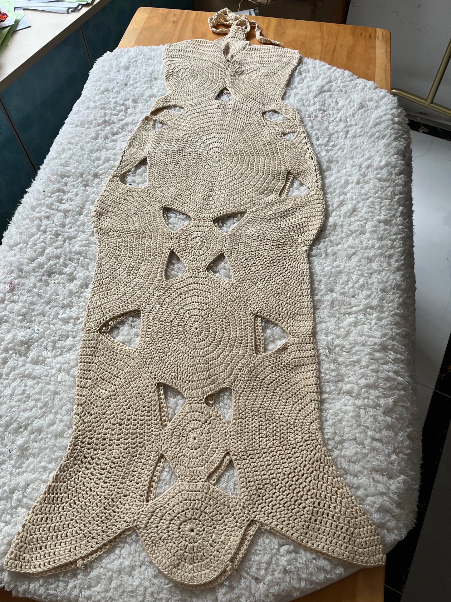 Bungalow Handmade Crochet Midi Dress Cream For Sexy Women Fashion Cut Out Halter Vacation Dress Club Party Hollow Out Dress