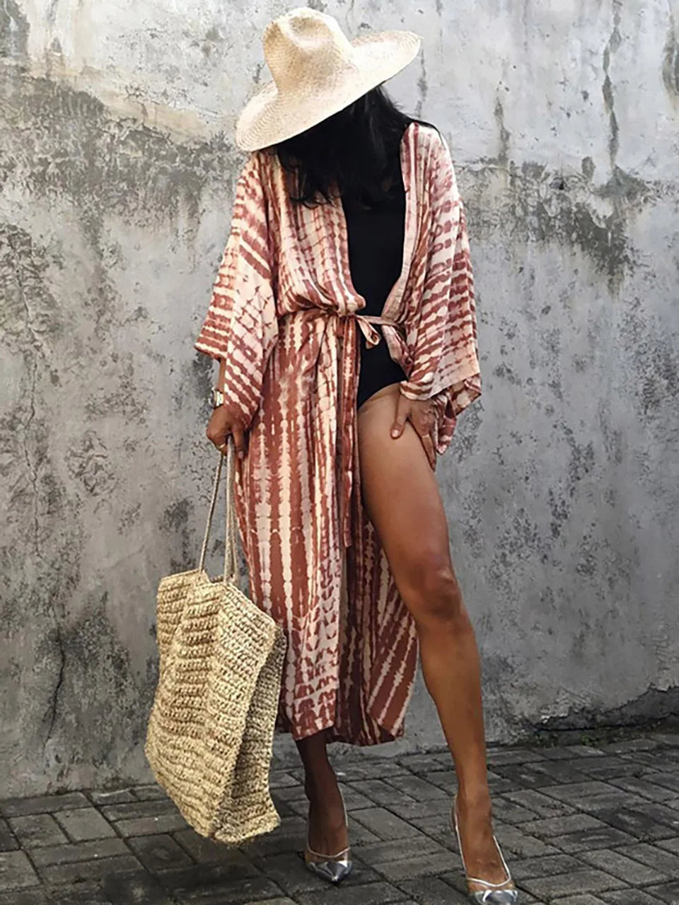 Beach Kimono for Women Swimsuit Cover-ups boho Fashion Tie-dye Tunic Cape Dress Summer Holiday Bikini Cover Up Pareo Robe