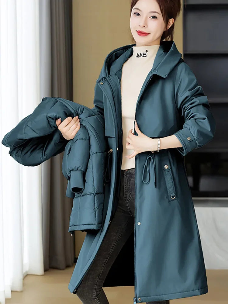 Vielleicht 2024 New Winter Women Puffer Jacket Removable Liner Fur Hooded Cotton Padded Coat Long Parkas Clothes Women Outwear