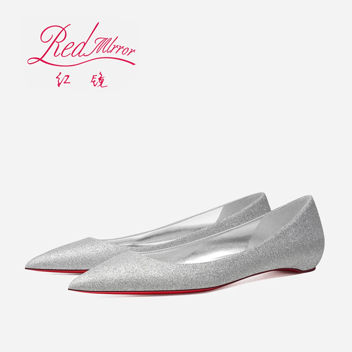 2025 New Style Pointed Bare Red Sole Flat Shoes Single Shoes Women's Lacquer Leather Inner Heightening Shallow Mouth Low Heels