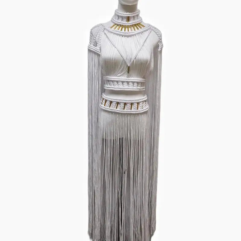 Tassel Hand Crochet Knitted Women Bikini Cover Ups 2023 Summer Holiday Beach Bathing Suit Sexy Hollow Out Skirts Matching Set