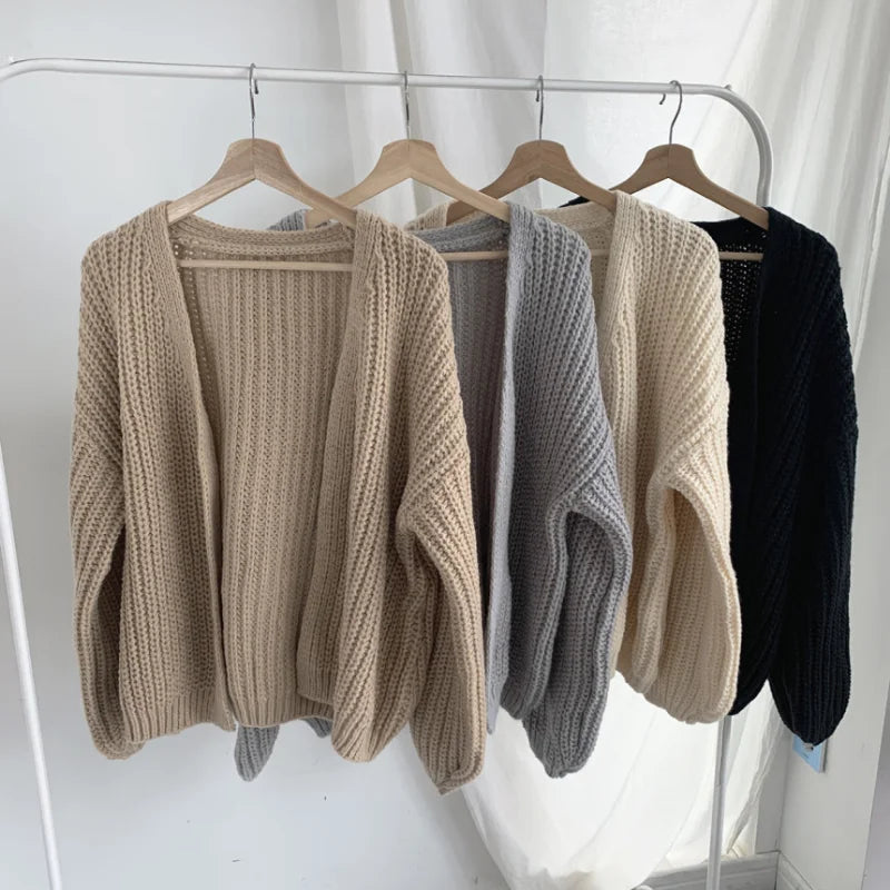 Casual Knitted Cardigan Sweater Women Autumn Fashion Korean Harajuku Lantern Sleeve Tops Looose Coat Lazy Wind Y2k Sweater 23328