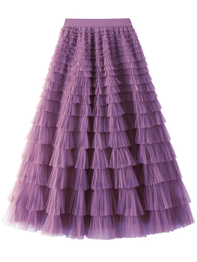 MiuKoMiYa Elegant Black Long Tulle Skirts Women Puffy Pink Maxi Mesh Skirt Long High Waist Pink Tulle Skirt Vintage For Women
