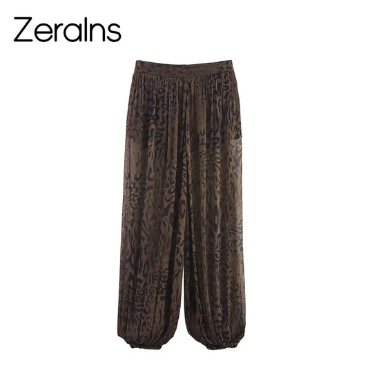 ZERAINS Autumn new women's clothing European and American style loose casual temperament simple animal print lantern pants