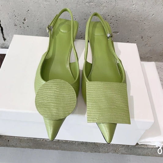 2025 Newest Summer Genuine Leather Pointed-Toe Mid Heel Slingback Woman Sandals Mules Oxfords Banquet Pumps Desinger Botas Mujer