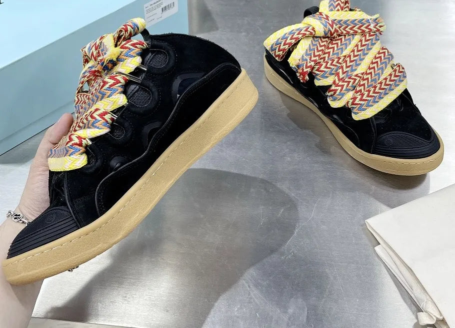 New Designer Slippers Sneakers Flat Shoes Women Luxury Brand Trainer Lace Up Men Top Quality Thick Laces Skateboard Shoes Unisex