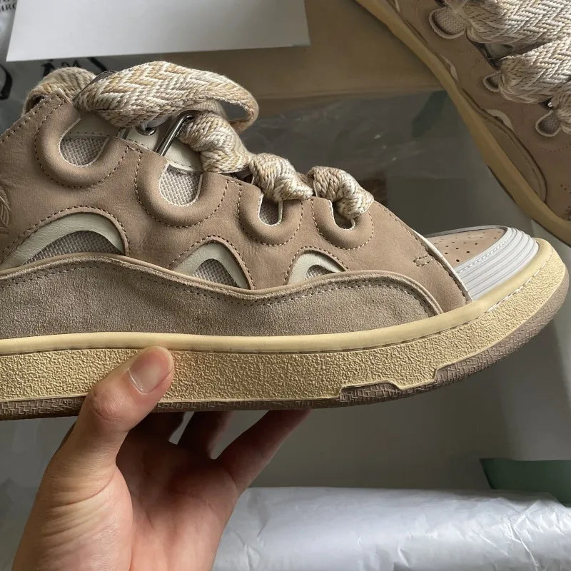 New Designer Slippers Sneakers Flat Shoes Women Luxury Brand Trainer Lace Up Men Top Quality Thick Laces Skateboard Shoes Unisex