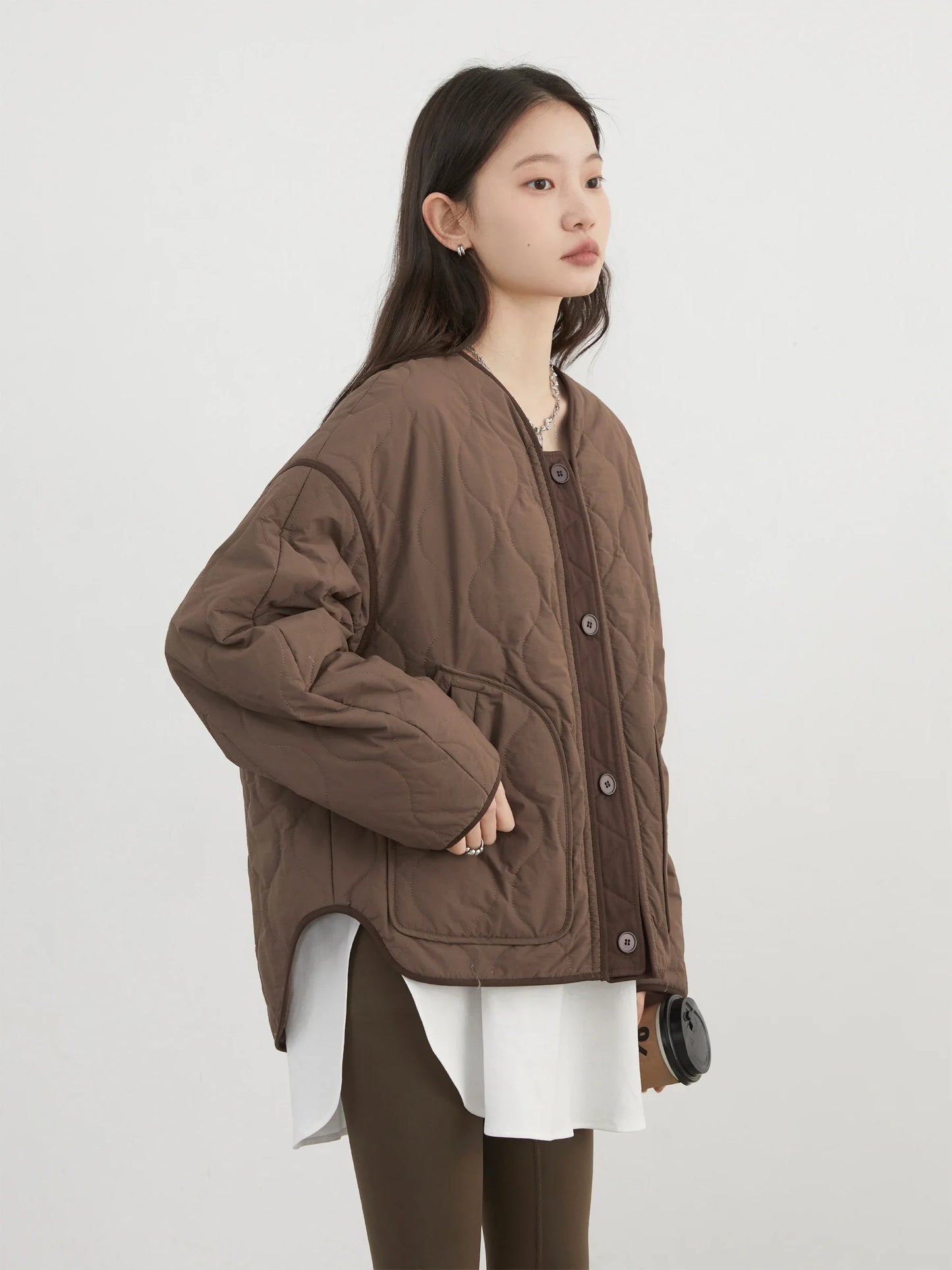 CHIC VEN Fashion Women Jackets Solid Single Breasted Loose Casual Parkas New Round Neck Female Quilted Coat Autumn Winter 2024